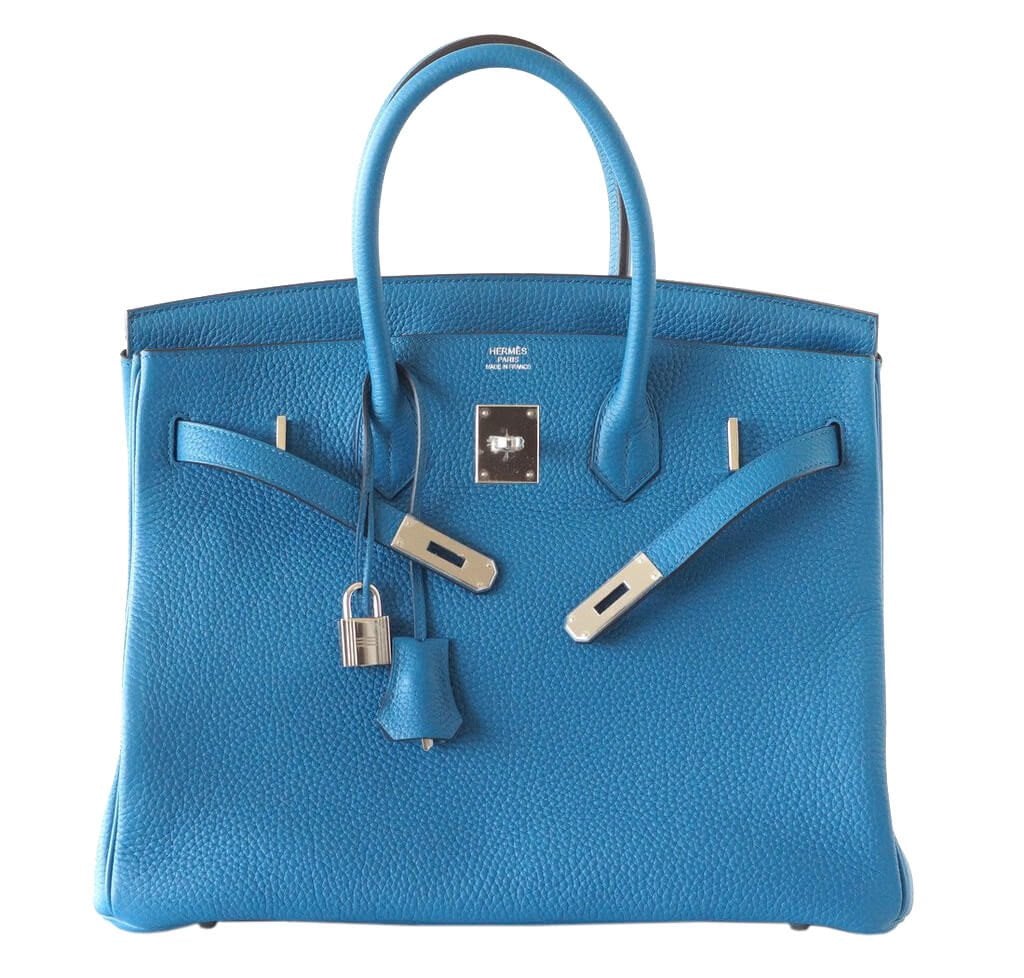 HermesBirkin 35 Bag Blue Izmir Palladium Hardware