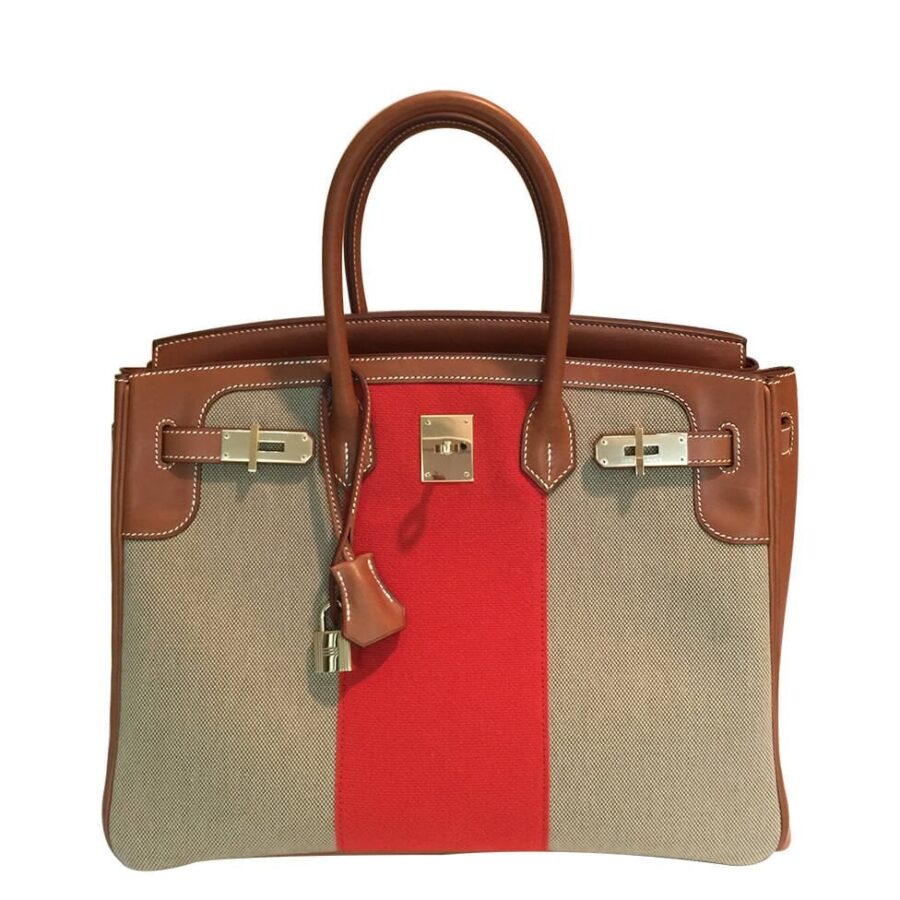 Hermes Birkin 35 Flag Bag Tan Orange Toile Limited Edition | Studio Nafay