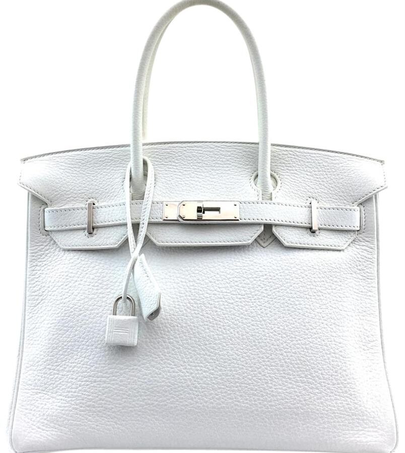 HermesBirkin Clemence 30 Cm Tote Shw White Leather Satchel | Studio Nafay