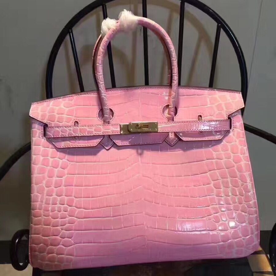 Hermes Birkin 35cm Crocodile Leather Handbag Pink Gold | Studio Nafay