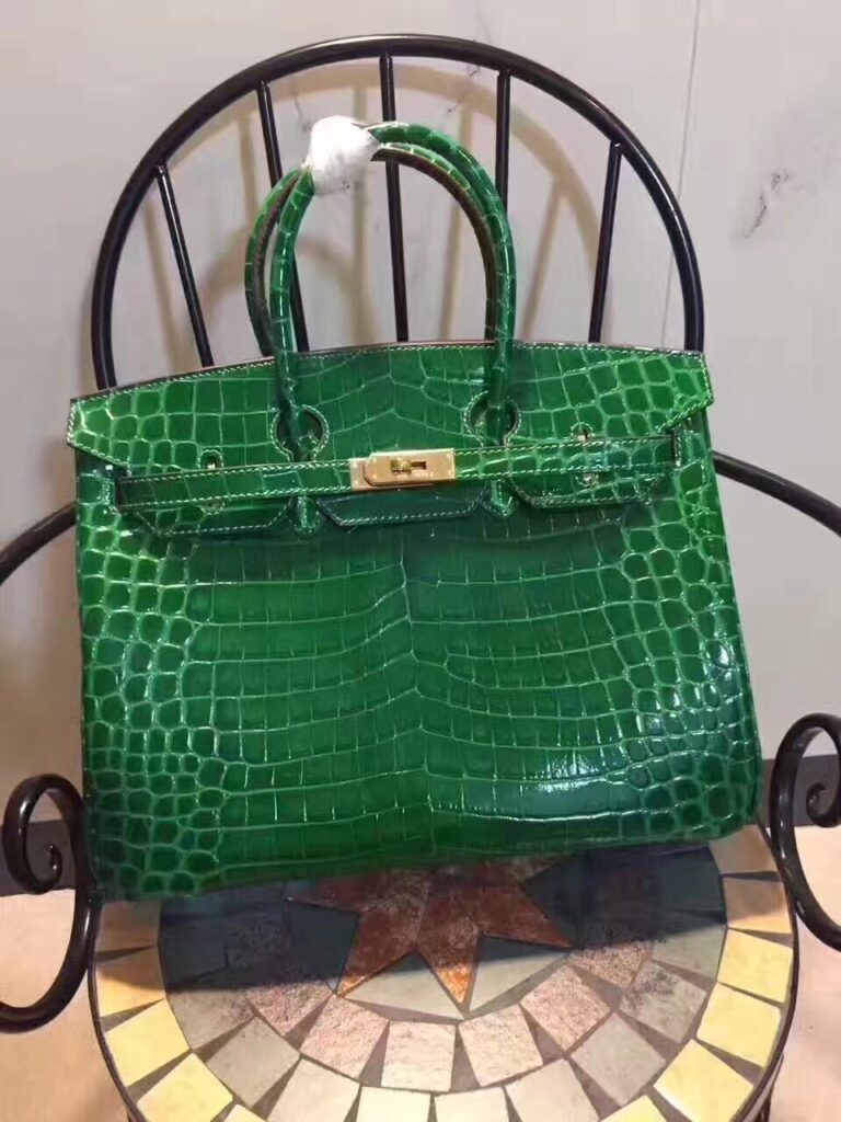 Hermes Birkin 35cm Crocodile Leather Handbag Green Gold | Studio Nafay