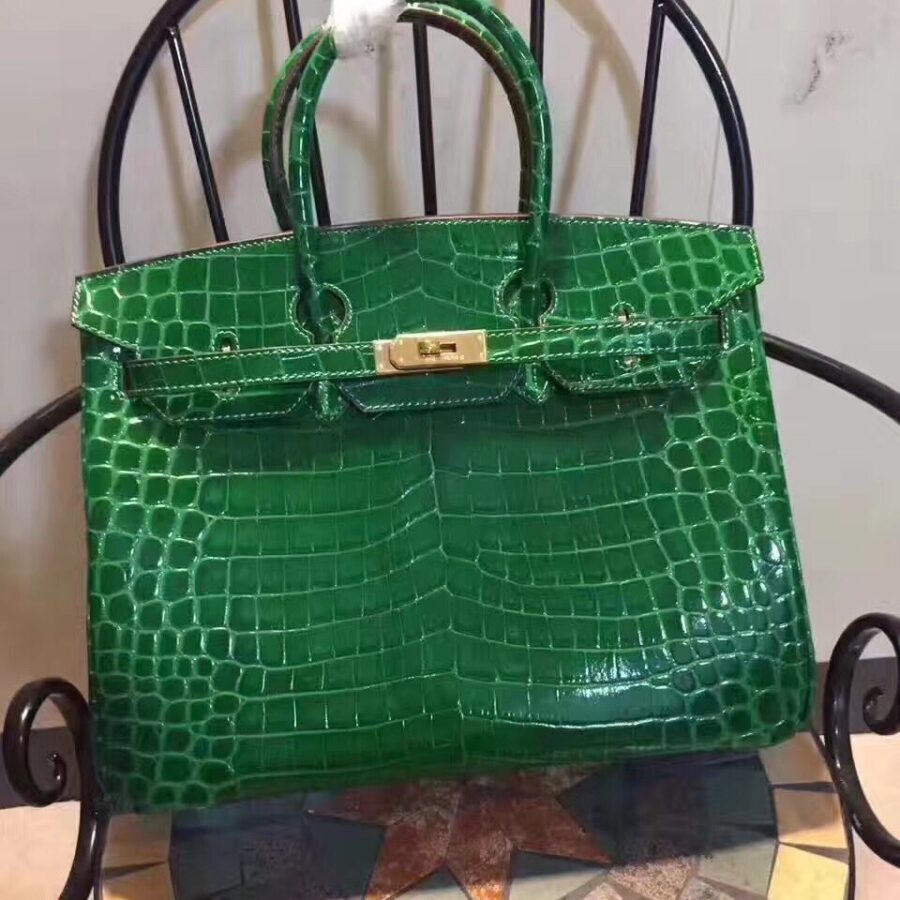 Hermes Birkin 35cm Crocodile Leather Handbag Green Gold | Studio Nafay