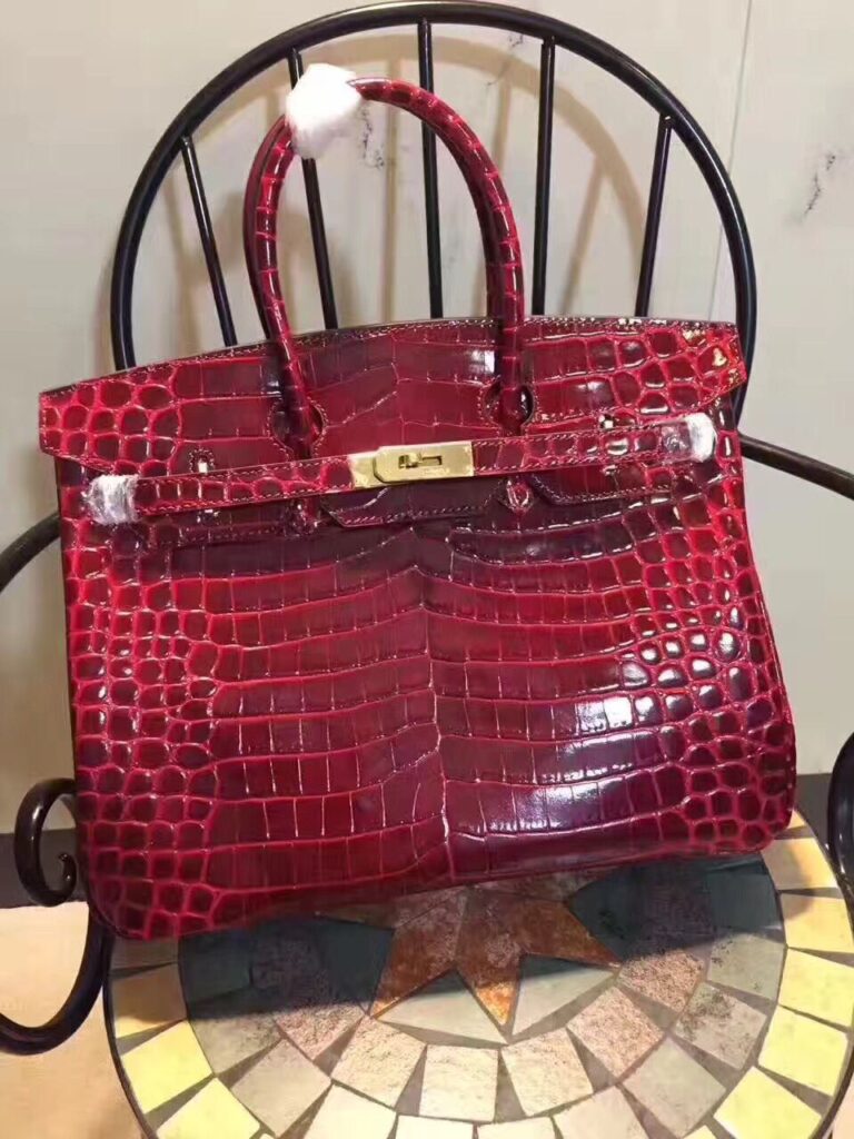Hermes Birkin 35cm Crocodile Leather Handbag Red Gold | Studio Nafay