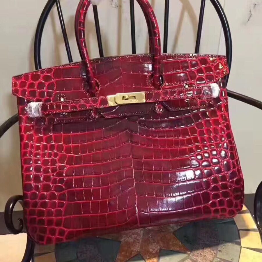 Hermes Birkin 35cm Crocodile Leather Handbag Red Gold | Studio Nafay