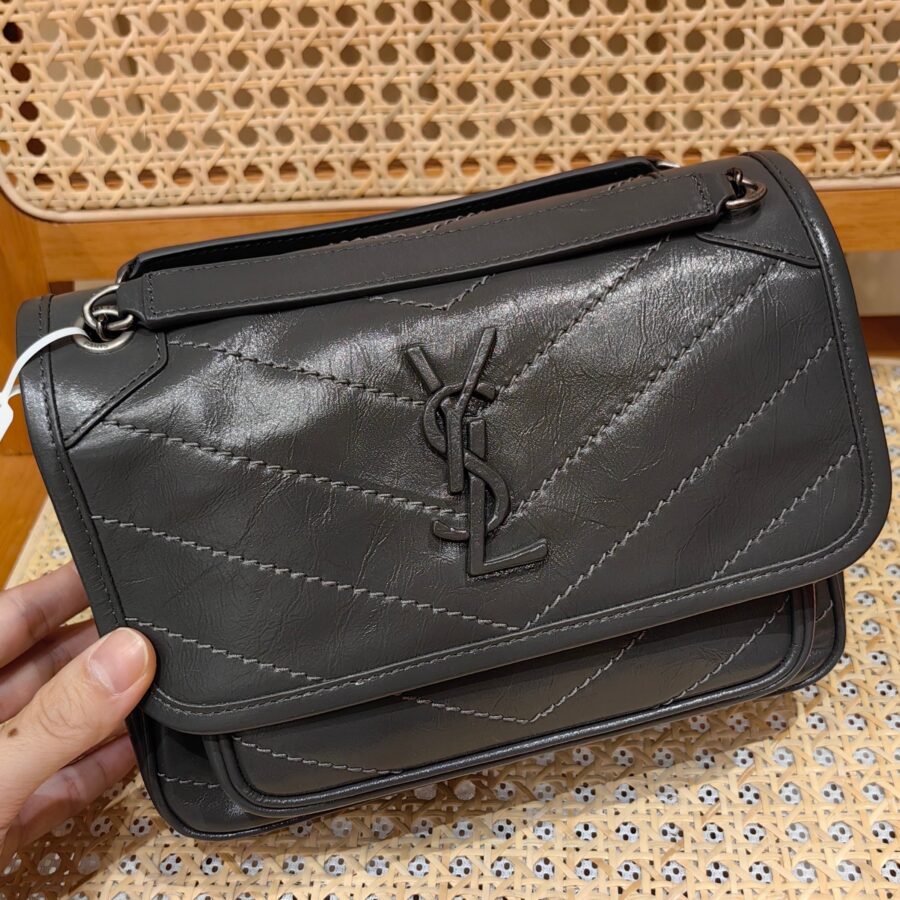 YSL Niki Baby Bag Dark Gray Calfskin 338892 | Studio Nafay