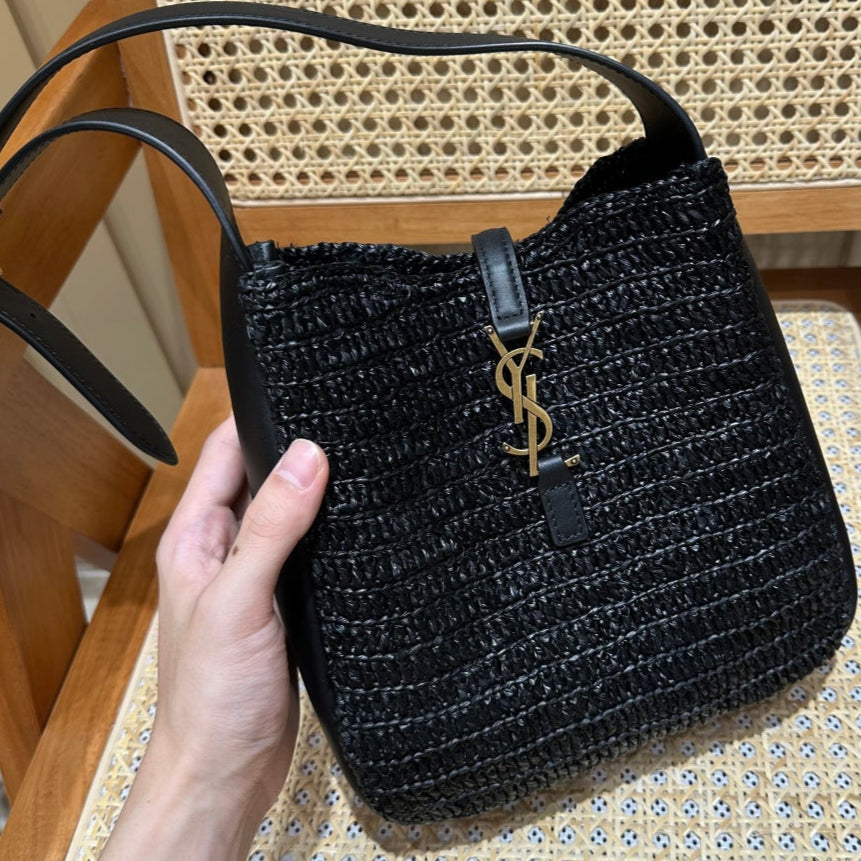 YSL Bag 22cm Black Gold Raffia Cowhide | Studio Nafay