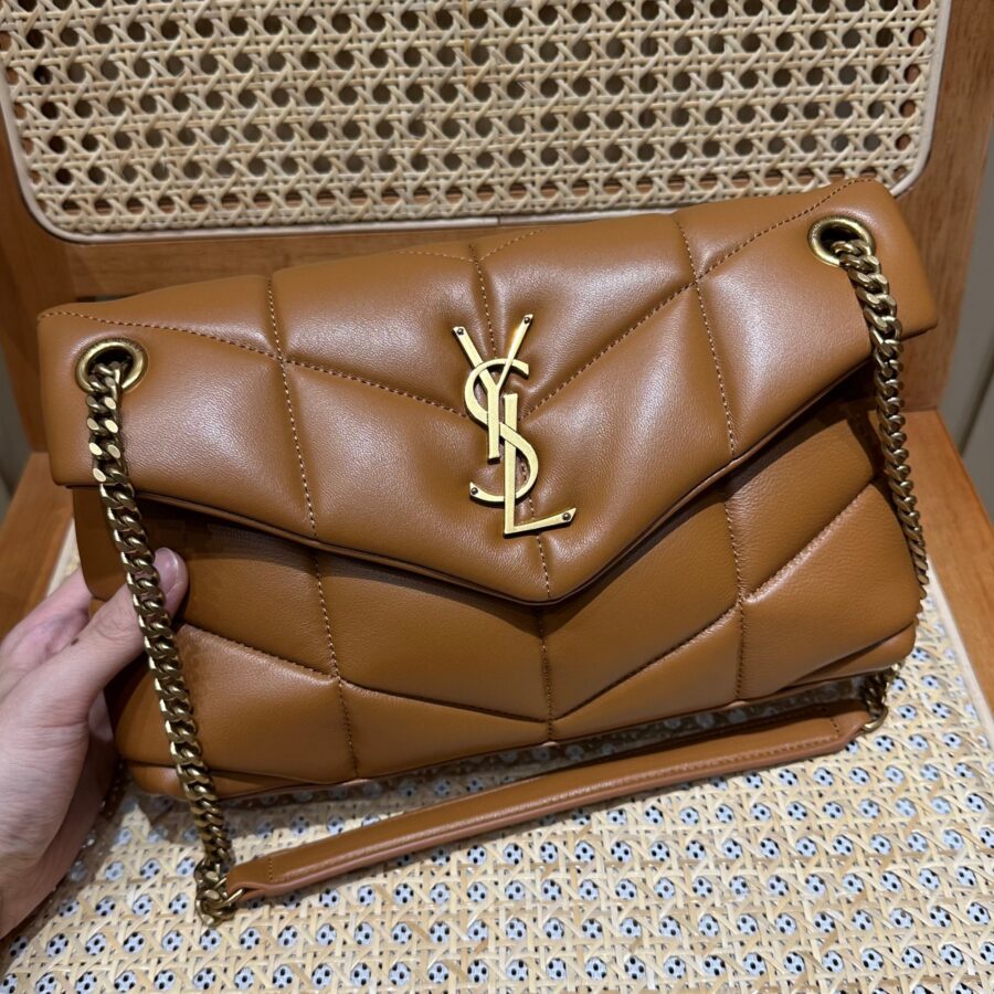 YSL Loulou Puffer Quilted Bag Brown Gold Lambskin 338793 | Studio Nafay