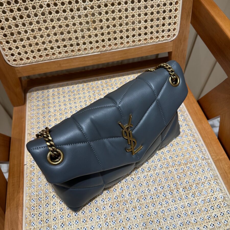 YSL Loulou Puffer Quilted Bag Gray Gold Lambskin 338800 | Studio Nafay