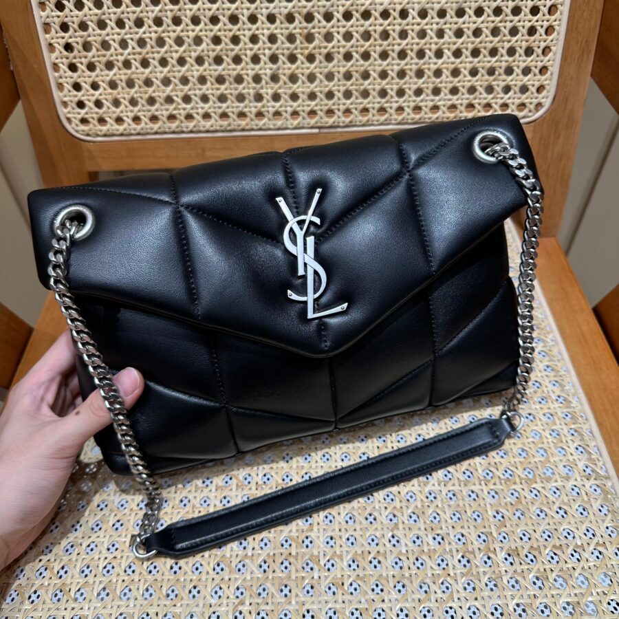 YSL Loulou Puffer Quilted Bag Black Silver Lambskin 338827 | Studio Nafay