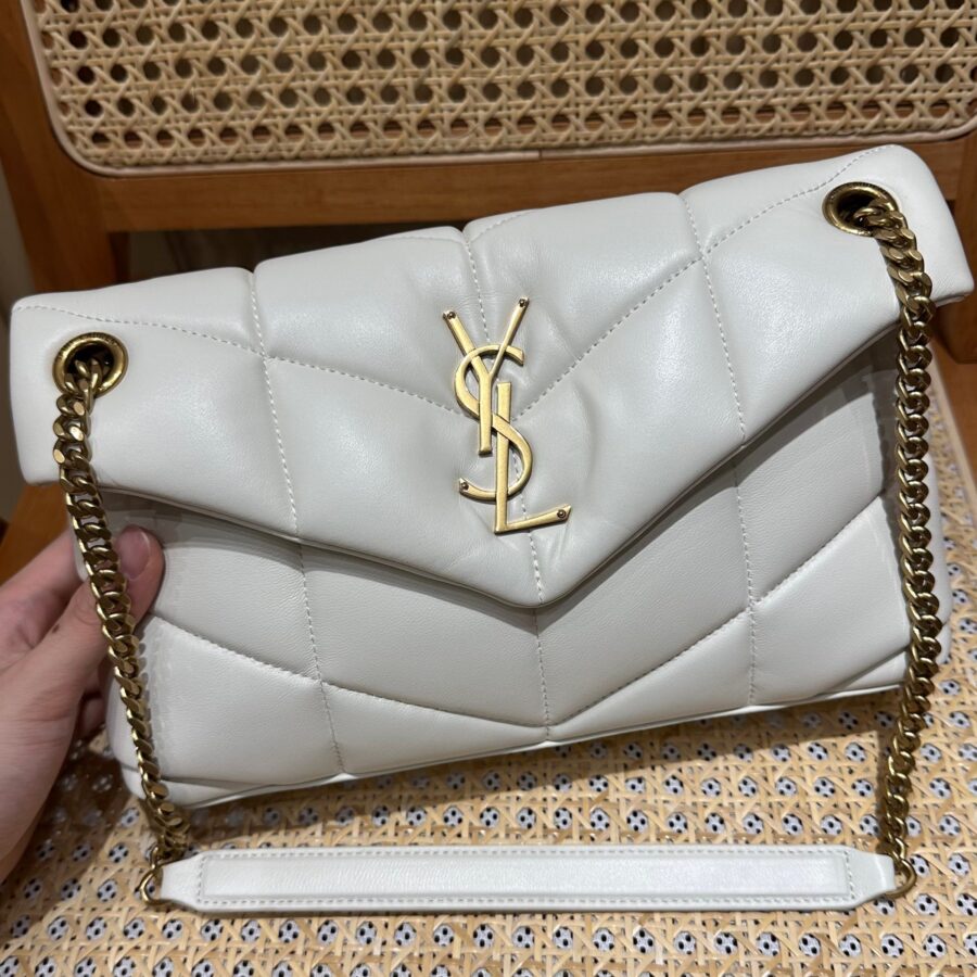 YSL Loulou Puffer Quilted Bag White Gold Lambskin 338844 | Studio Nafay