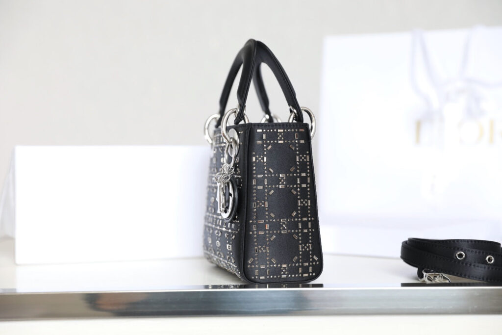 CD Lady Dior Mini Diamond Bag Black Satin - Product Image 2