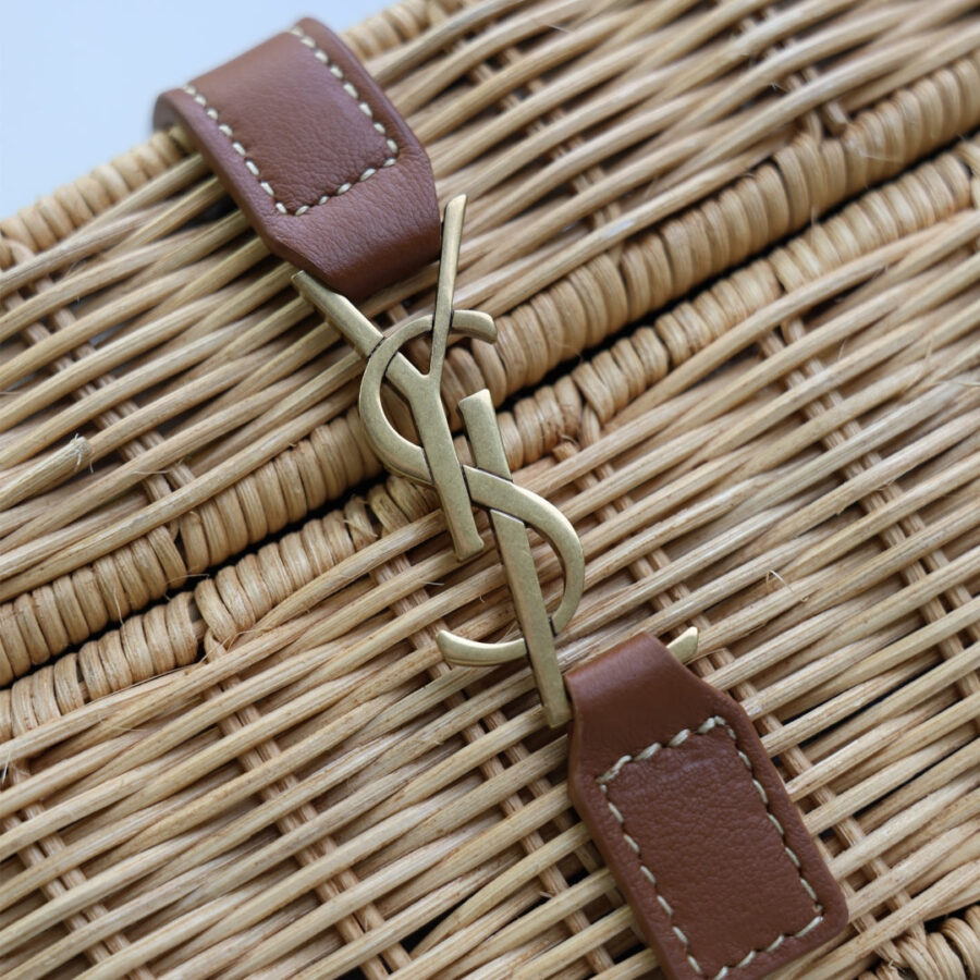 YSL Vanity Bag Beige Brown Raffia Cowhide | Studio Nafay