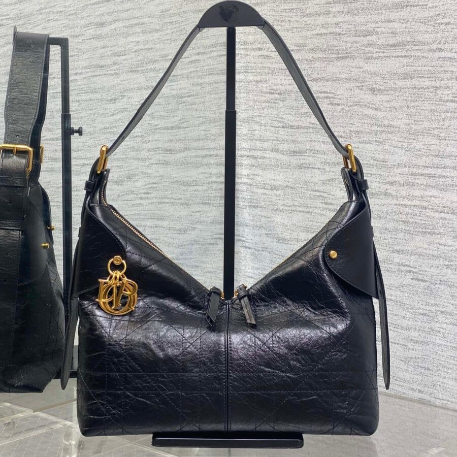 CD VOYAGE handbag 28 Black Crinkled Calfskin | Studio Nafay