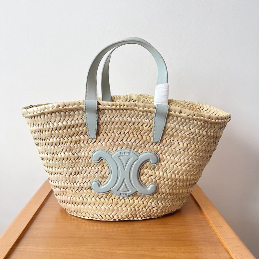 teen supple classic panier 21cm raffia cloud blue calfskin | Studio Nafay