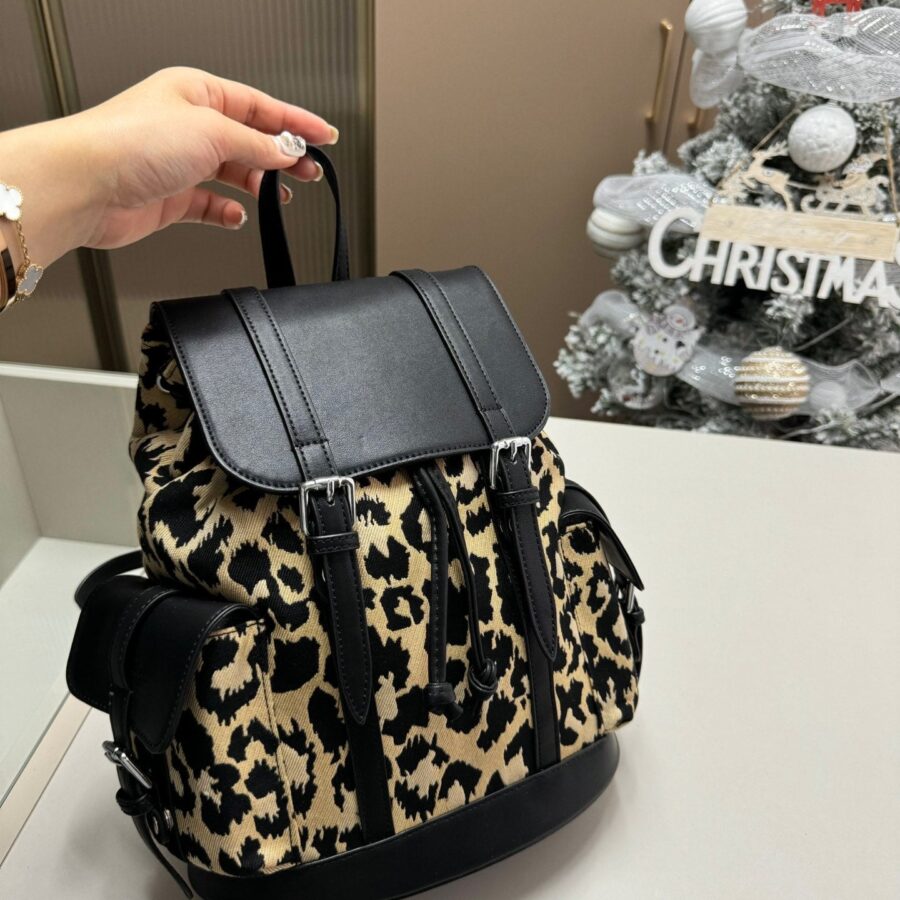 DIOR Leopard print backpack for both men and women Large capacity schoolbag | Studio Nafay