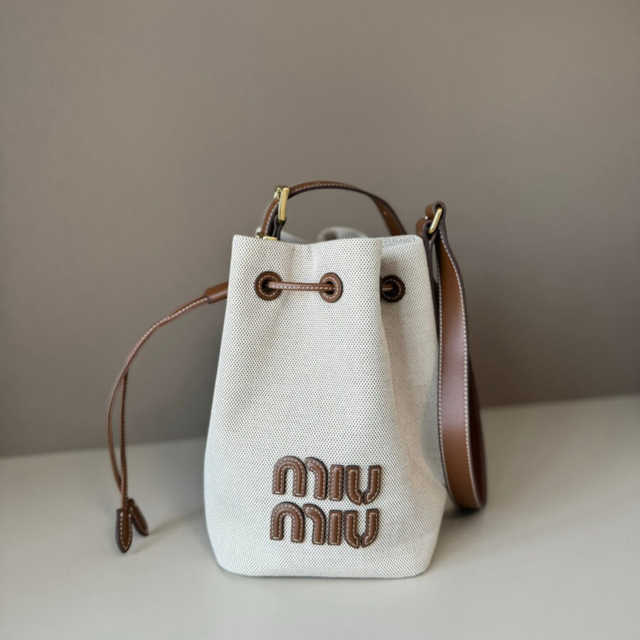 MiuMiu bucket bag white brown denim | Studio Nafay