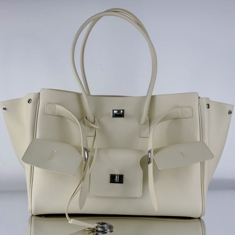 BEL AIR CARRY ALL BAG 29 IN WHITE NAPPA LAMBSKIN SILVER HARDWARE | Studio Nafay