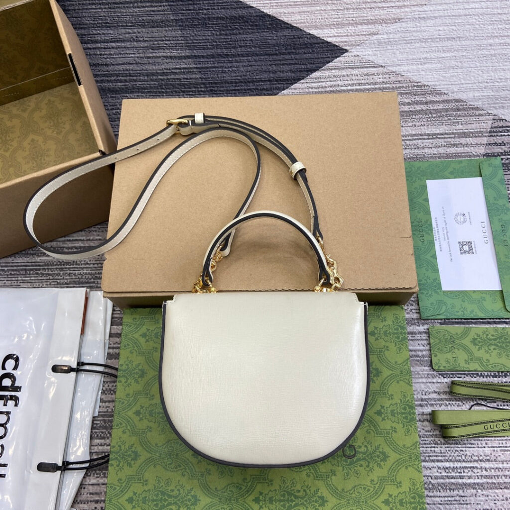 HORSEBIT MINI TOP HANDLE BAG 18 IN WHITE CALFSKIN GOLD HARDWARE - Product Image 2
