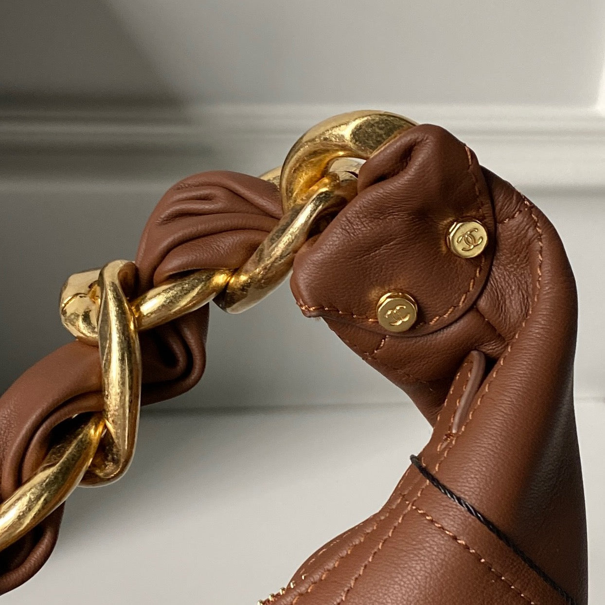 CC Hobo Bag Brown Calfskin Gold Hardware 298485