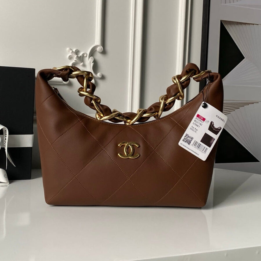 CC Hobo Bag Brown Calfskin Gold Hardware 298485 | Studio Nafay
