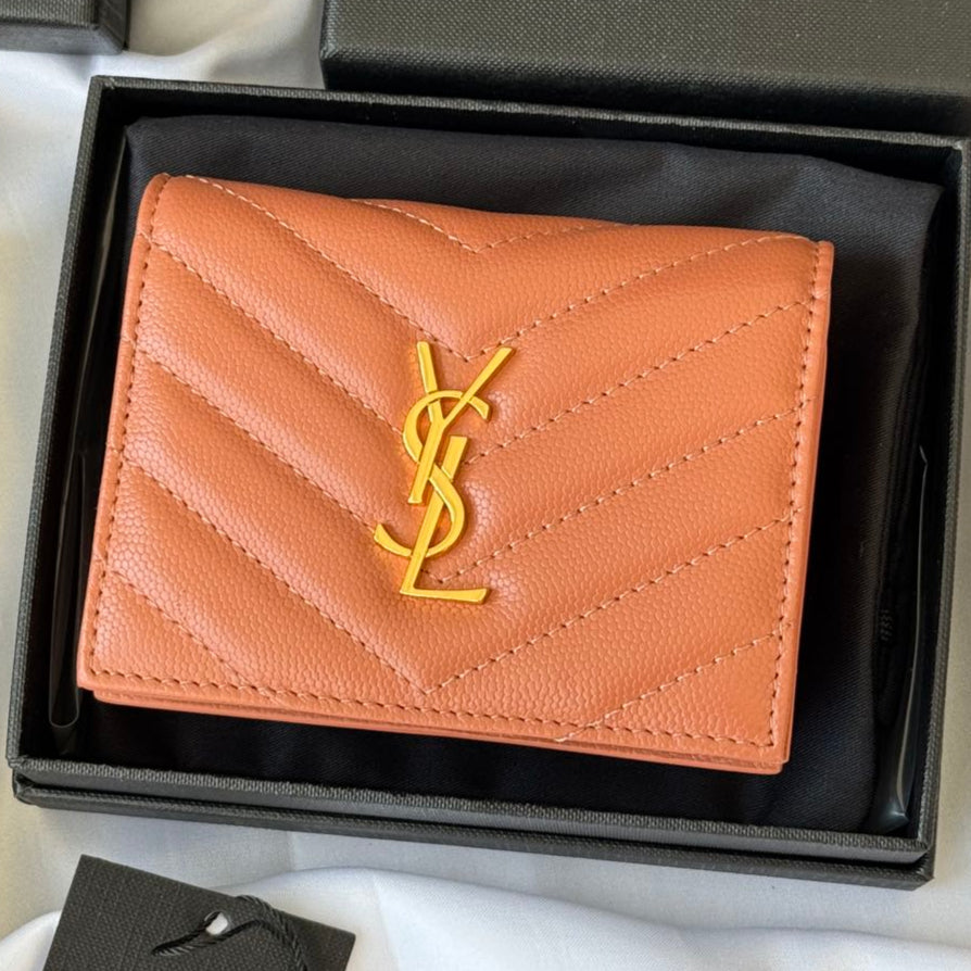 YSL Wallet Light Brown Gold Cowhide 240586 | Studio Nafay