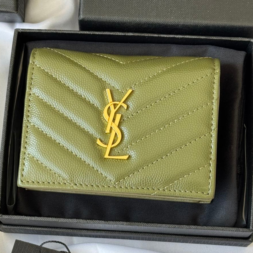 YSL Wallet Green Gold Cowhide 240588 | Studio Nafay