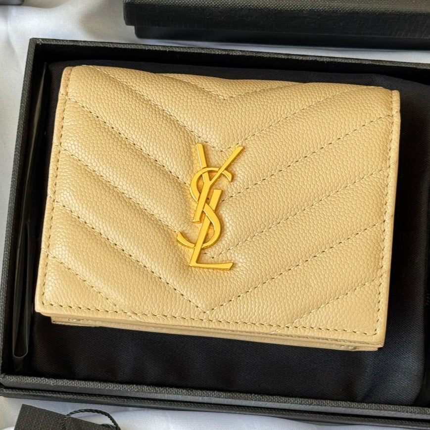 YSL Wallet Light Beige Gold Cowhide 240590 | Studio Nafay