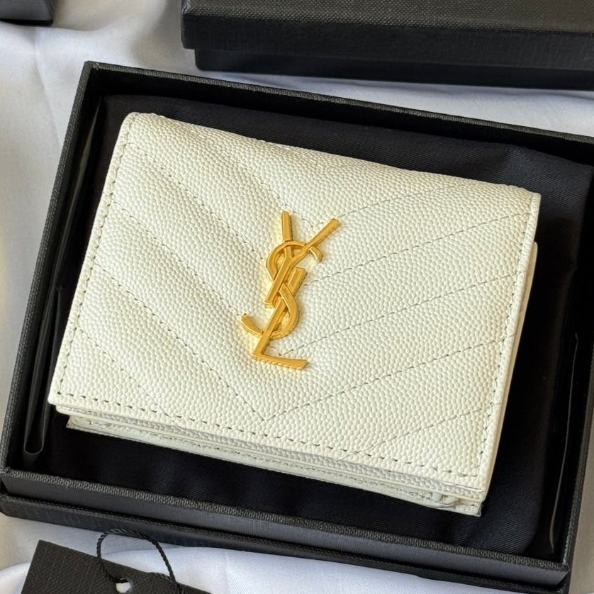 YSL Wallet White Gold Cowhide 240578 | Studio Nafay