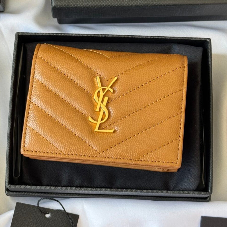 YSL Wallet Brown Gold Cowhide 240576 | Studio Nafay