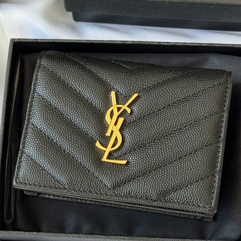 YSL Wallet Black Gold Cowhide 240572 | Studio Nafay