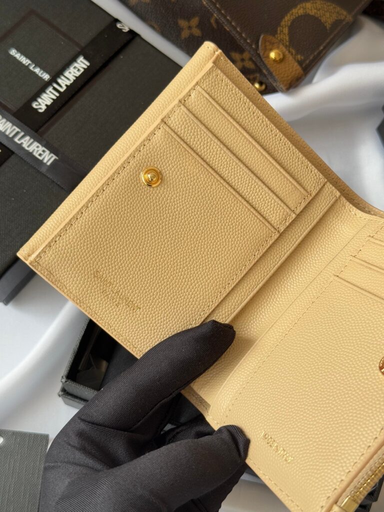 YSL Tri-fold Wallet Beige Gold Cowhide 242756 - Product Image 2