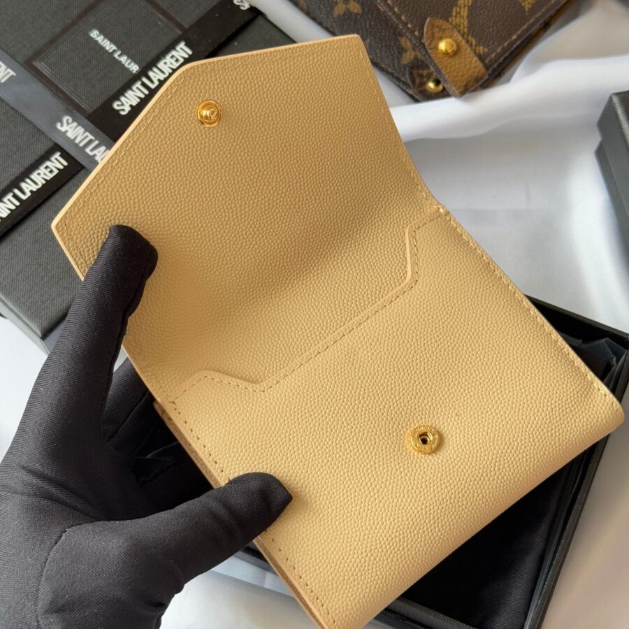 YSL Tri-fold Wallet Beige Gold Cowhide 242756 | Studio Nafay