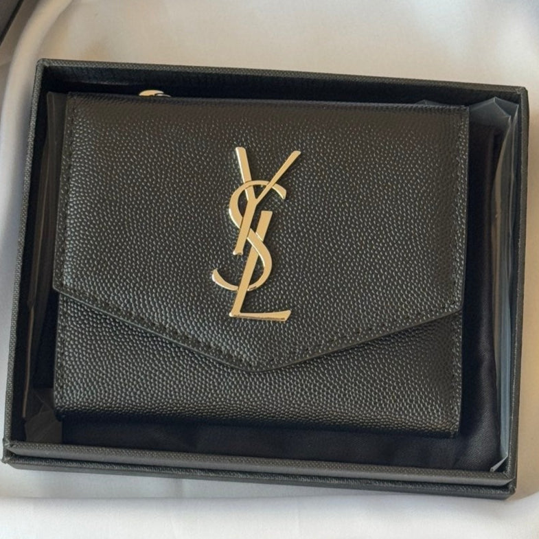 YSL Tri-fold Wallet Black Silver Cowhide 242758 | Studio Nafay