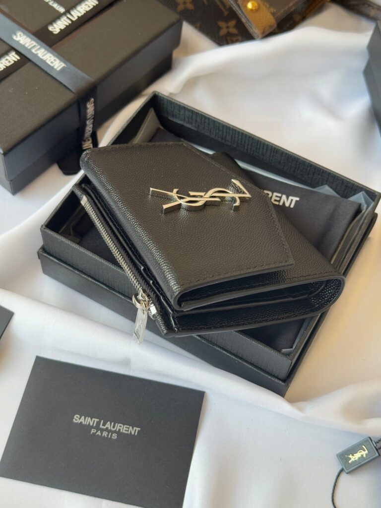 YSL Tri-fold Wallet Black Silver Cowhide 242758 - Product Image 2