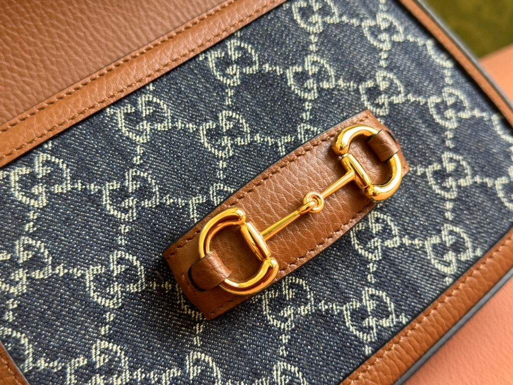 Gucci Horsebit Bag Blue mix Brown Leather Canvas 244253 | Studio Nafay