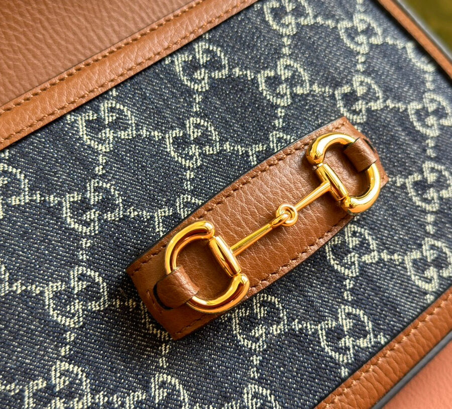 Gucci Horsebit Bag Blue mix Brown Leather Canvas 244253 | Studio Nafay