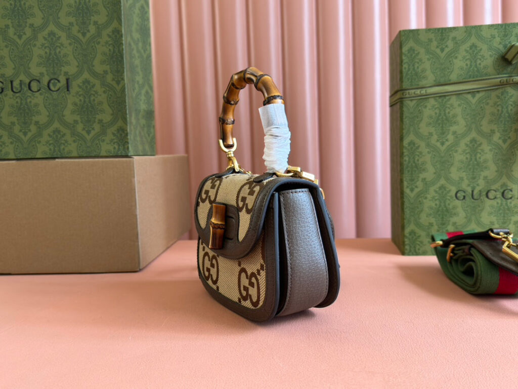 Gucci Bamboo Bag 17cm Brown mix Beige Canvas Leather 248506 | Studio Nafay