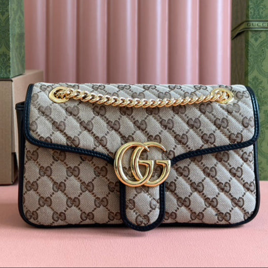 Gucci Marmont Bag 26 Beige mix Brown Canvas 240072 | Studio Nafay