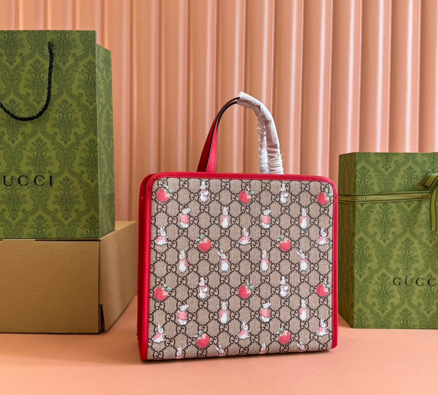 Gucci Bunny Print Tote Bag Red Beige Canvas 231228 | Studio Nafay