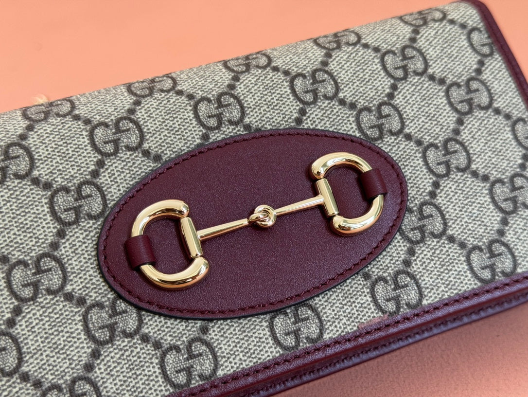 Gucci Horsebit Chain Wallet Beige mix Rosso Ancora red Canvas 244278
