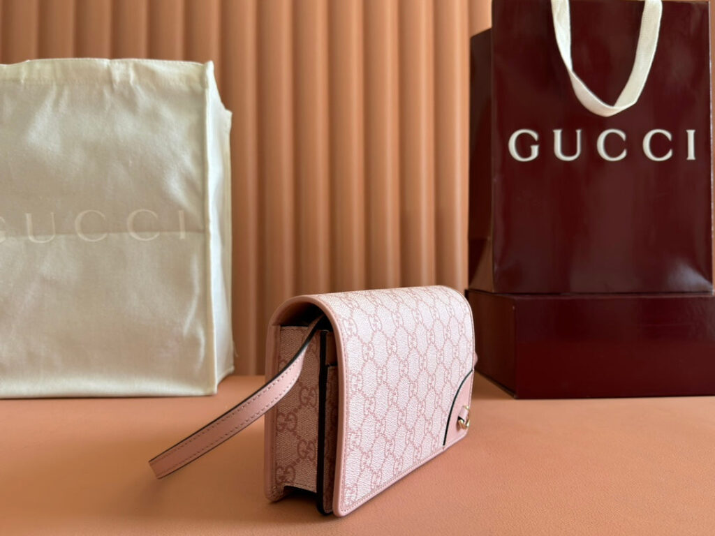 Gucci Emblem Mini Shoulder Bag Pink Canvas Leather 244541 | Studio Nafay