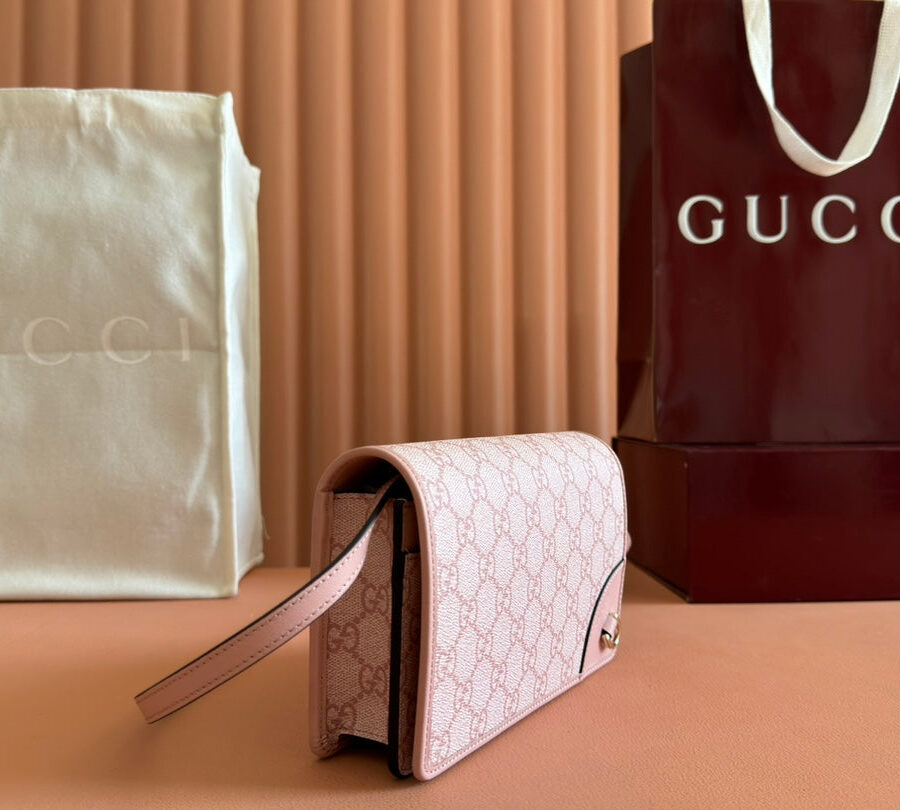 Gucci Emblem Mini Shoulder Bag Pink Canvas Leather 244541 | Studio Nafay