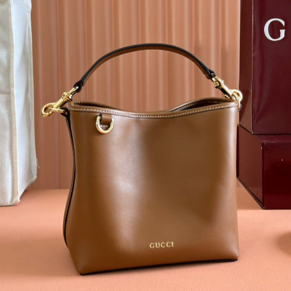 Gucci Emblem Mini Bucket Bag Brown Calfskin 244426 | Studio Nafay