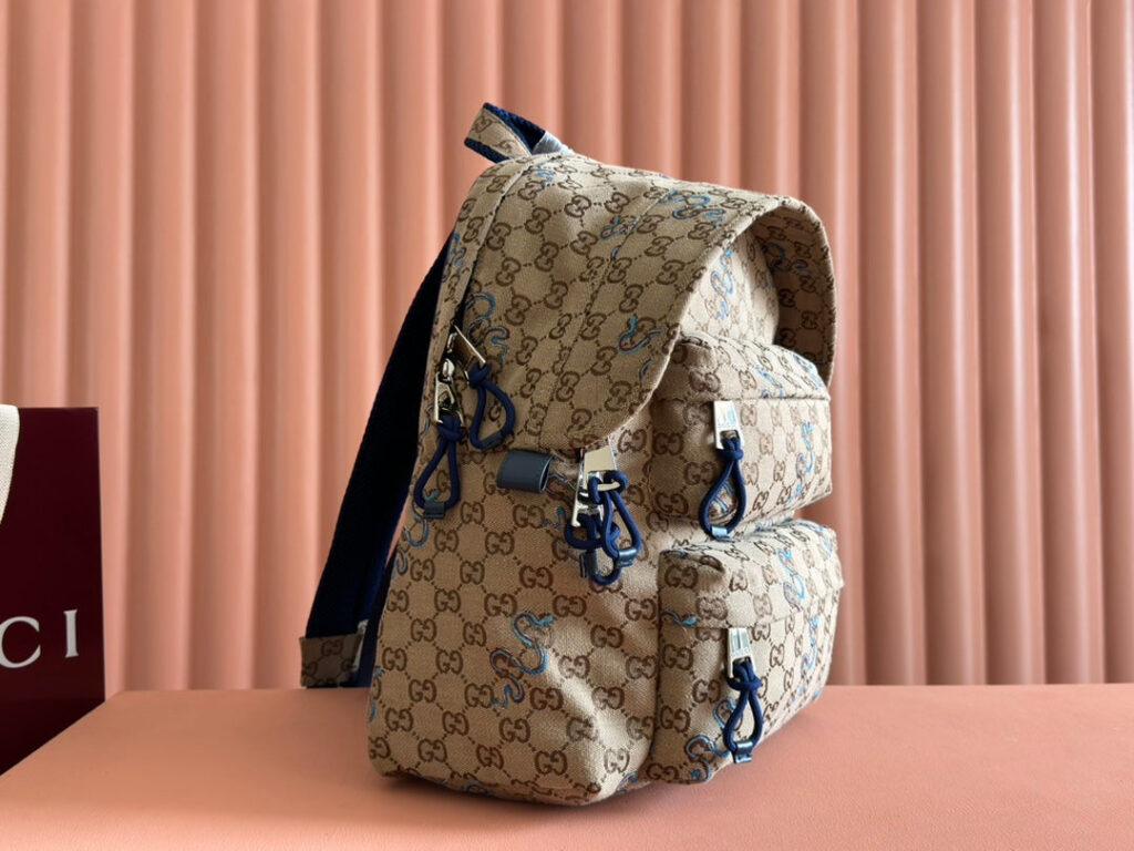 Gucci Snake Pattern Backpack Beige mix Brown Blue Calfskin Canvas 244338 | Studio Nafay