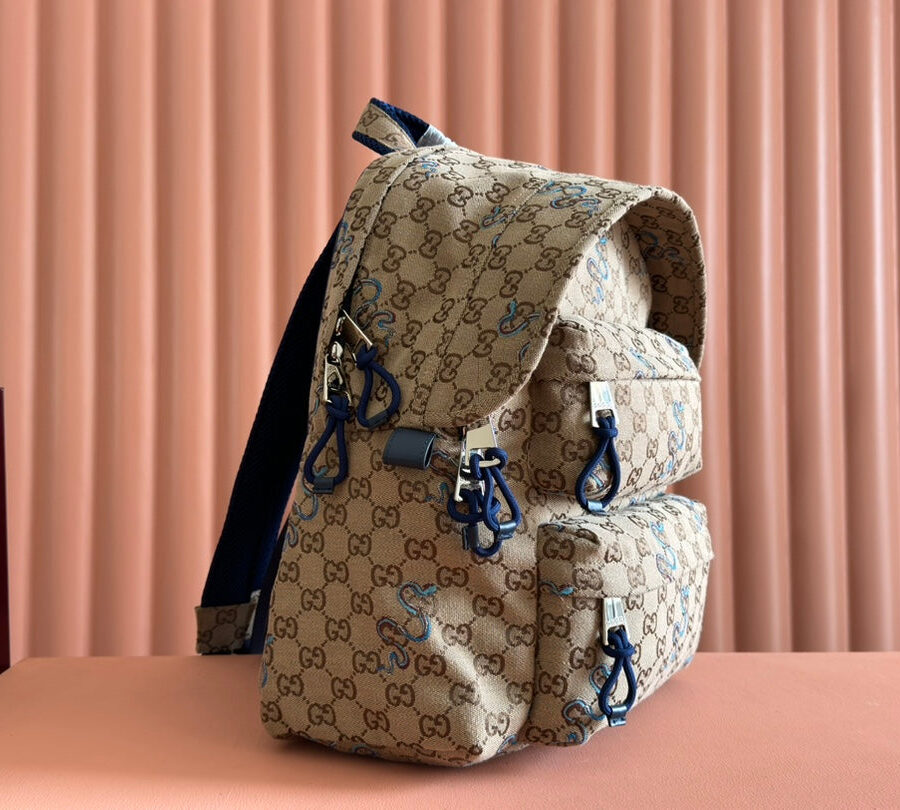 Gucci Snake Pattern Backpack Beige mix Brown Blue Calfskin Canvas 244338 | Studio Nafay