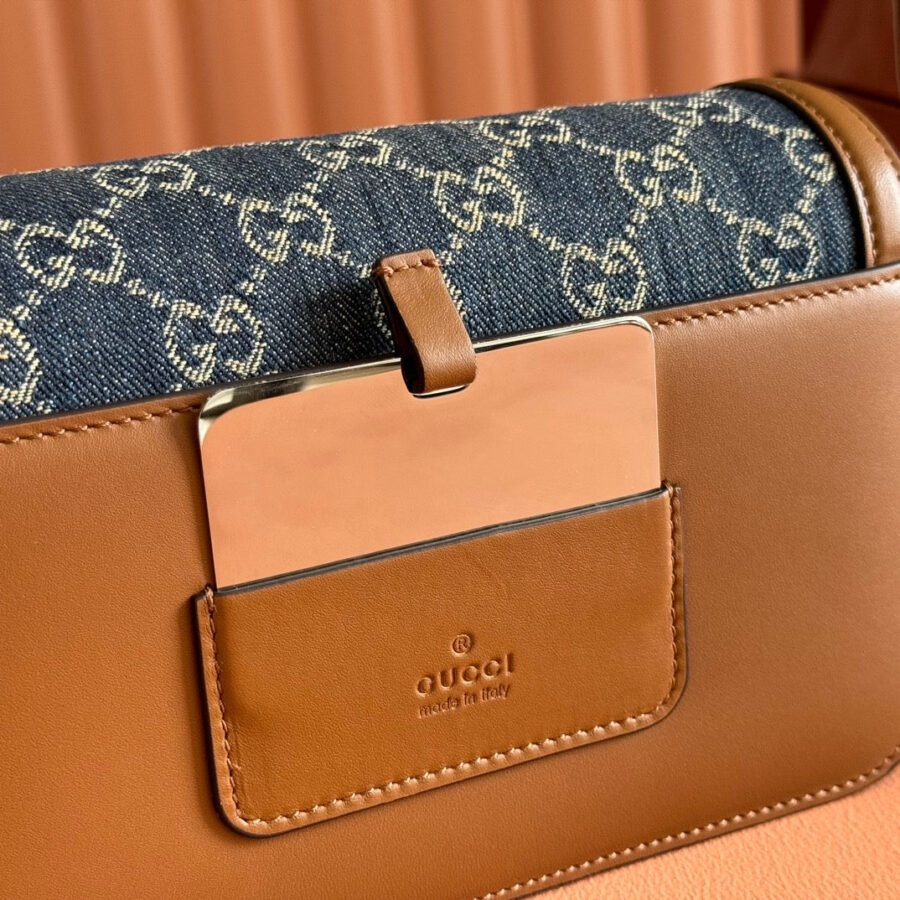 Gucci GO Small Shoulder Bag Brown mix Blue Leather Canvas 248117 | Studio Nafay