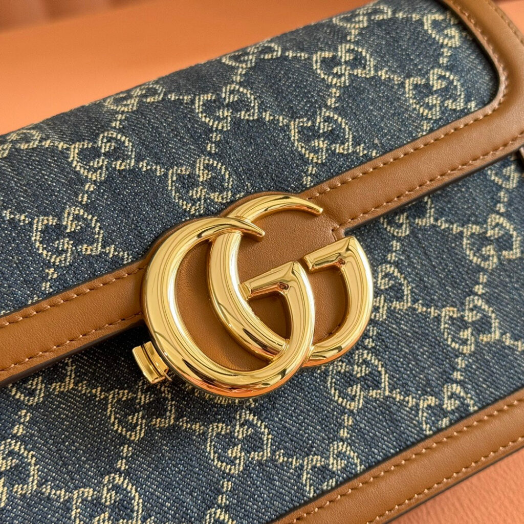 Gucci GO Small Shoulder Bag Brown mix Blue Leather Canvas 248117 - Product Image 2