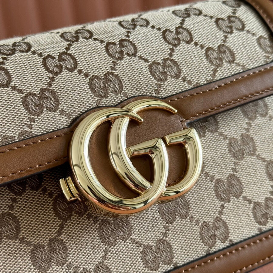 Gucci GO Small Shoulder Bag Brown mix Beige Leather Canvas 248116 | Studio Nafay