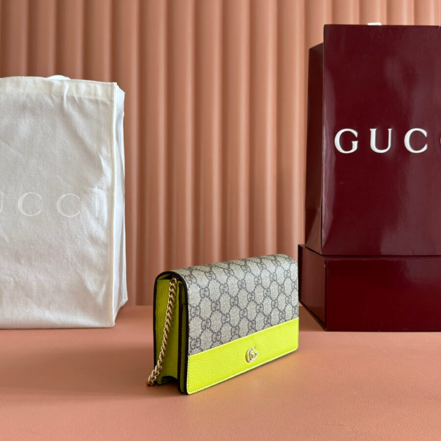 Gucci Marmont Chain Wallet Ebony mix Light Green Canvas Leather 254942 | Studio Nafay