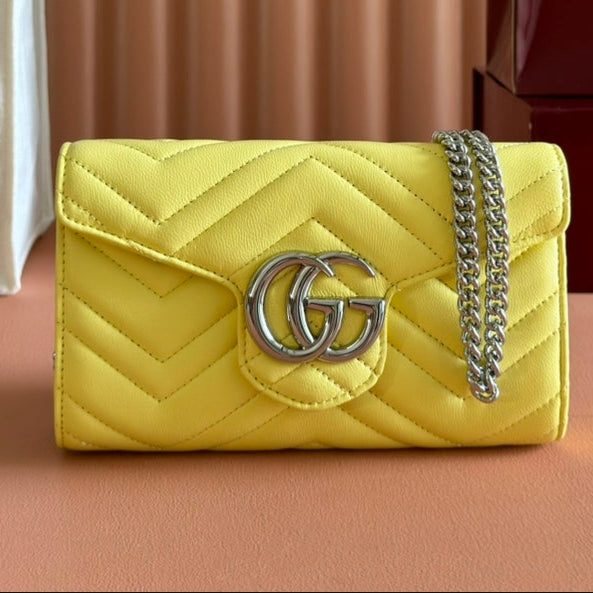 Gucci Marmont Chain Wallet Yellow Cowhide 254973 | Studio Nafay